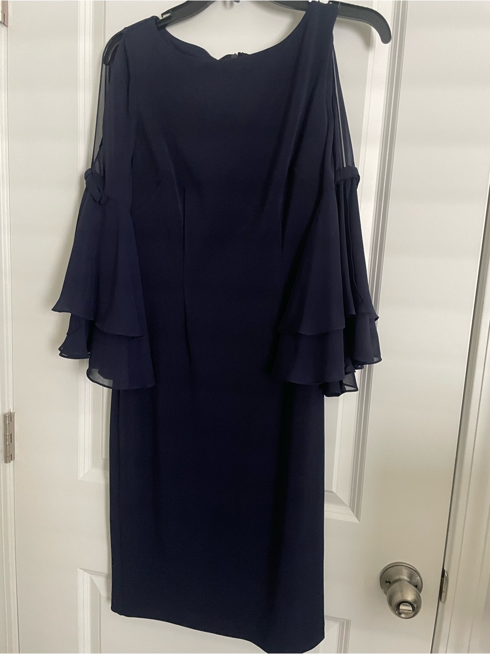 NWT-Eliza J Navy Cold-Shoulder Tiered Flutter Sleeve Dress